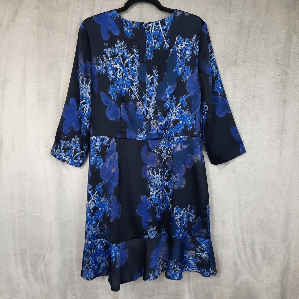 Banana Republic Dress Womens 10 Blue Watercolor Floral Ruffle Hem Career Office - Picture 4 of 15